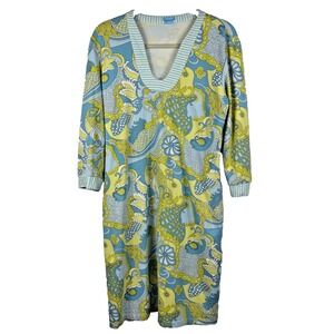 J. Mclaughlin Dillards Dress Catalina Cloth Paisley Green Blue 70s Size Large***